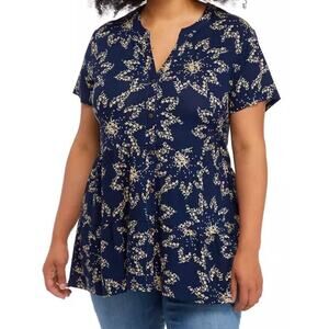 Wonderly Tiered Tunic Top Baby Doll Navy Blue Medium